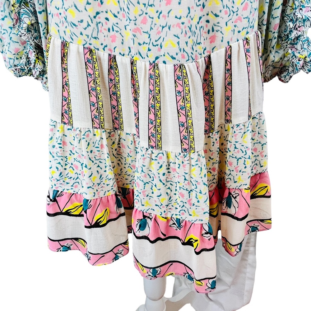 FREE PEOPLE Pink Foral Dress Mini Boho Small Flowers in Hair Babydoll Ruffles - Picture 13 of 16